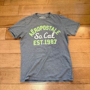 Aeropostale Mens So Cal Est 1987 Graphic T-Shirt Gray Neon Green Small S/P